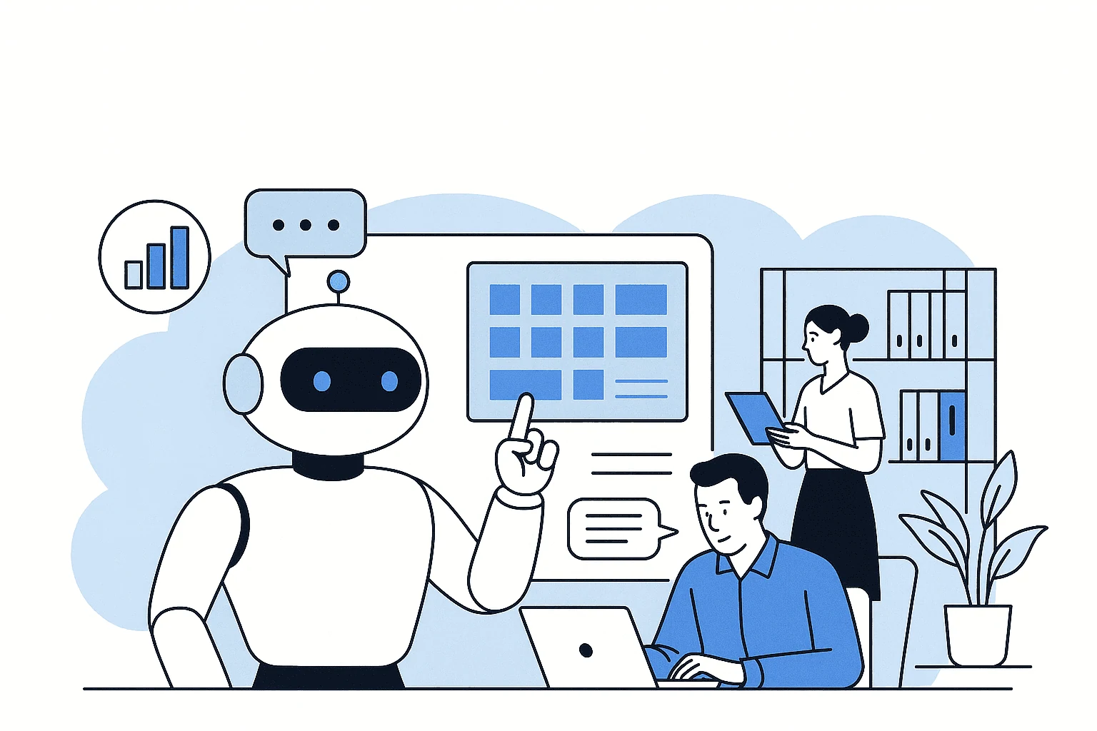 Illustration of AI agents supporting business operations